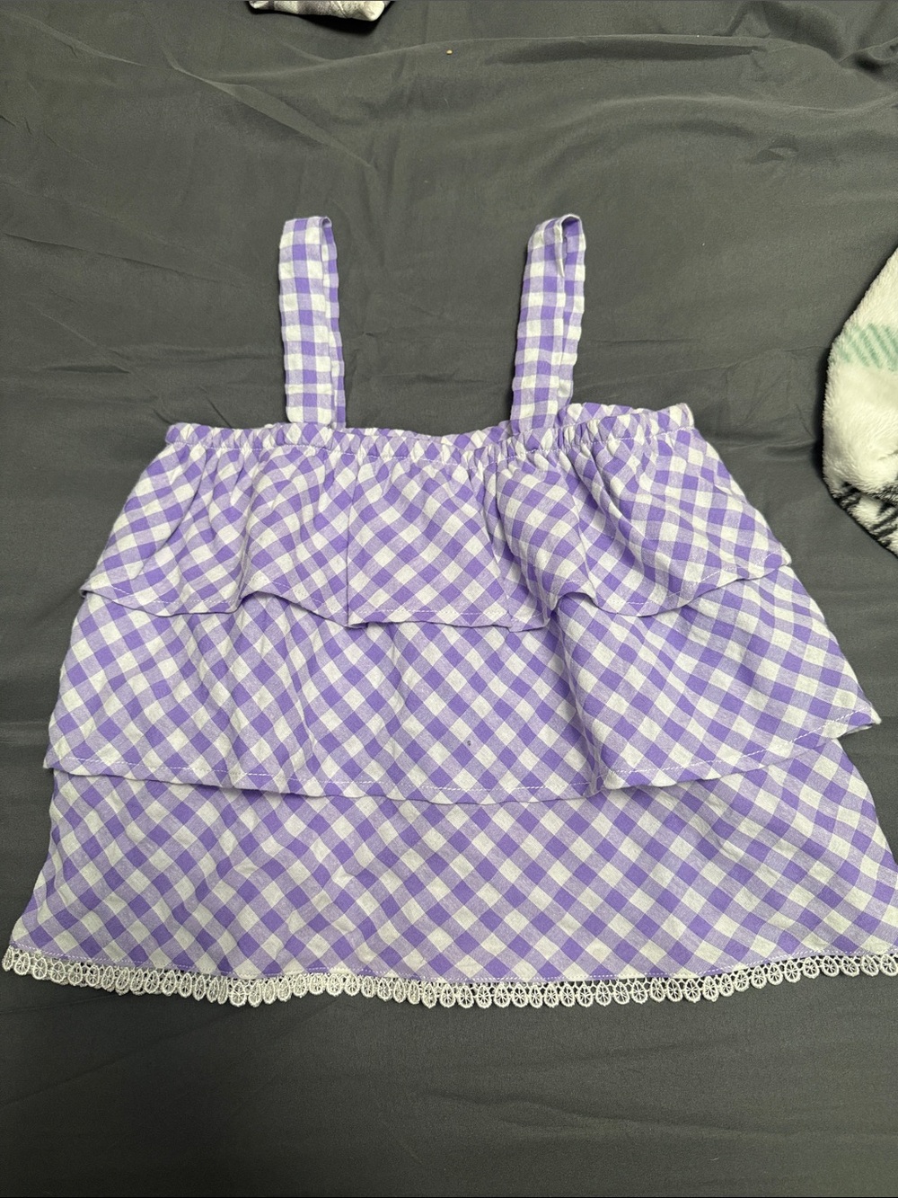 Girls Lavender Gingham Ruffle Tank Top - Brand Unknown